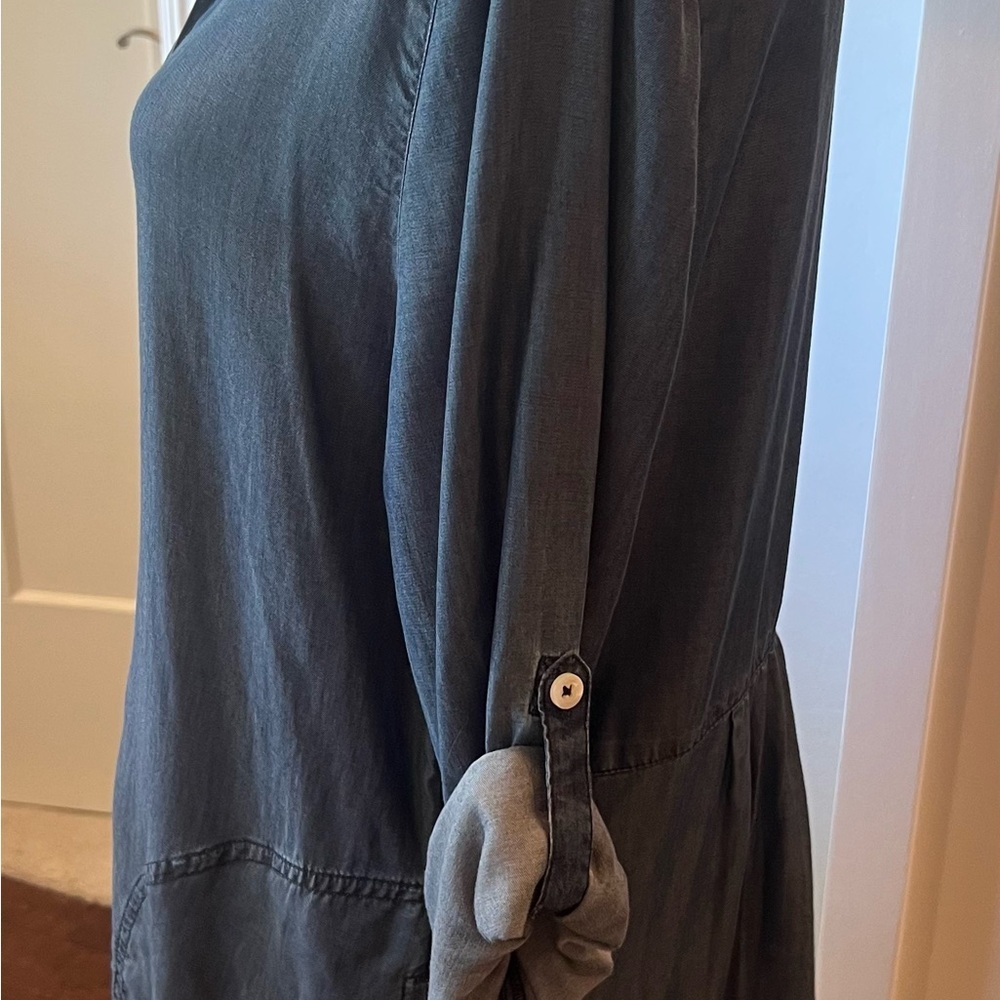 Tommy Bahama 100% Tencel Blue Button-Up Shirt Dress Size S/P Front Pockets - Picture 7 of 13